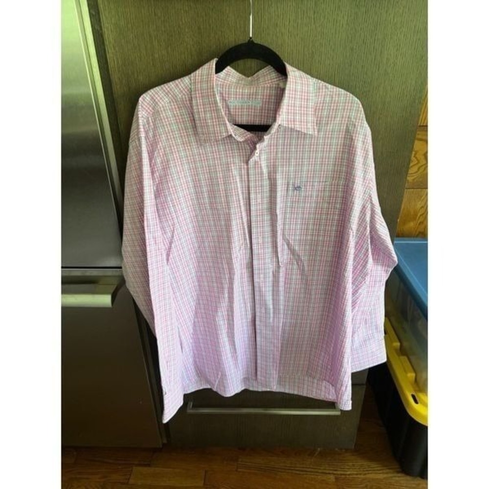 Southern Tide Plaid Shirt Mens Coral White Classic Fit Cotton Button Down XL new